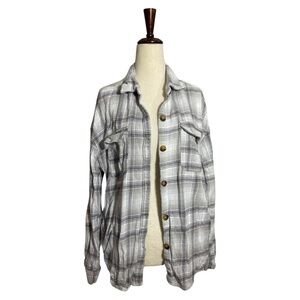 Hollister • Boyfriend Fit Heavyweight Flannel Shirt Gray Plaid S